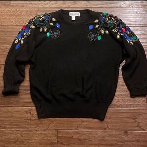 Victoria Harbour Women’s Black Multicolor Jeweled  Sweater Size S